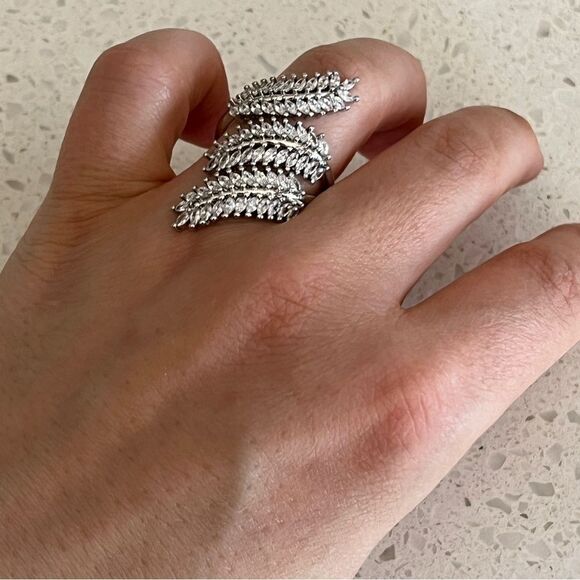 Cubic Zirconia Leaf Shaped Open Ring - Picture 5 of 13